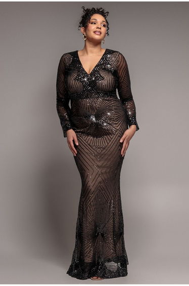 Goddiva Plus Starburst Sequin Maxi Dress - Black