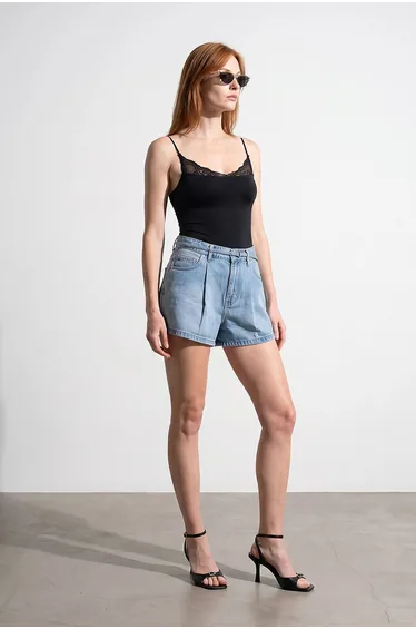 DILVIN High-Waist Belted Denim Shorts