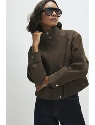 Brown Funnel Neck Washed Bomber Jacket