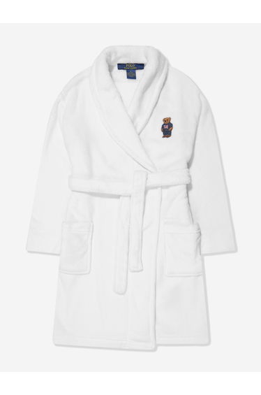 Boys Bear Patch Robe in White