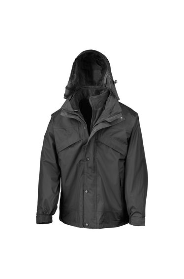 Result Mens Fleece Lined 3 in 1 Waterproof Jacket - Black/Black