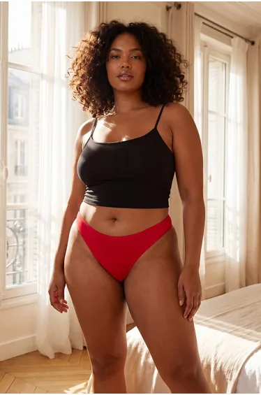 Black-Red-Tan 3-Pack Cotton Pcs Lace Detailed Thong Knitted Panties