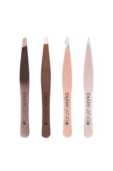 Brushworks HD 4 Piece Combination Tweezer Set - Gold