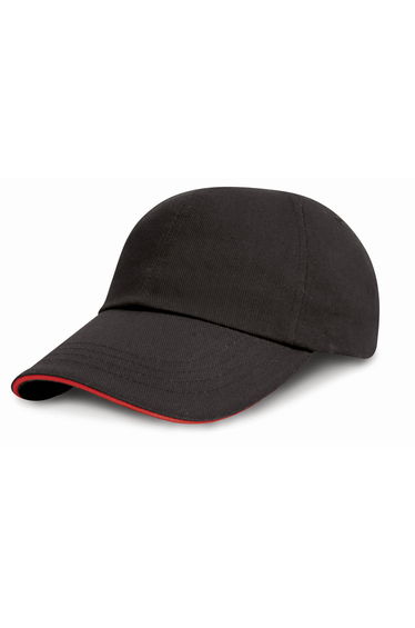 Result Headwear Kids Junior Low Profile Heavy Brushed Cotton Cap With Sandwich Peak - Black /Red