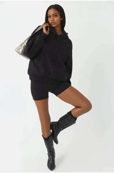 Sequin Detailed Hooded Sweatshirt