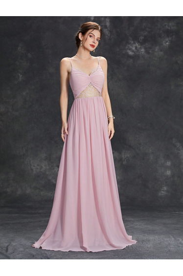 Leely Elegant Spaghetti Straps Sleeveless Evening Gown