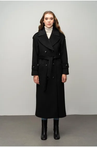 Low Sleeve Epaulette Detailed Double Breasted Oversize Coat