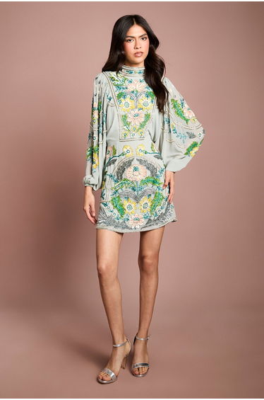 Muse Long Sleeve Batwing Embellished Mini Dress