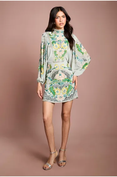 Muse Long Sleeve Batwing Embellished Mini Dress