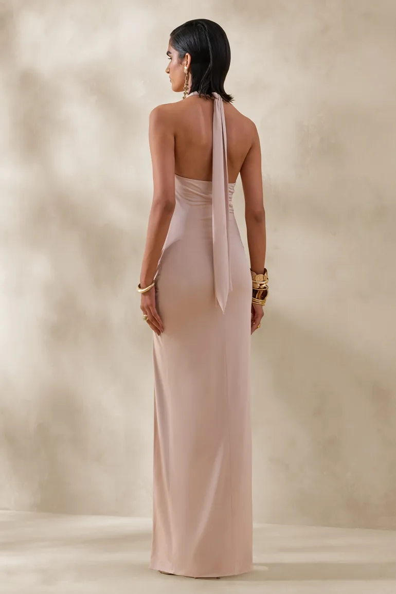 Junia | Champagne Plunge-Neck Wrap Maxi Dress - 2
