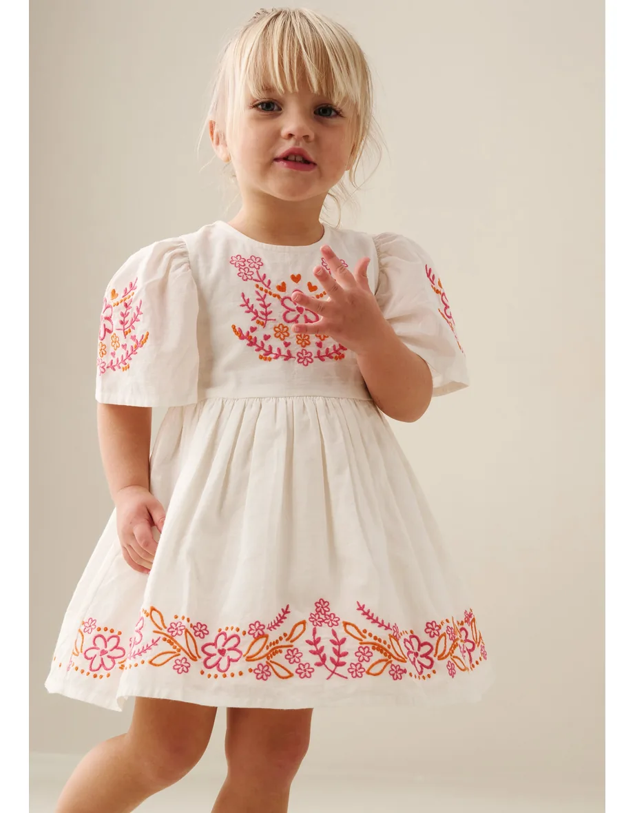 elegant white dresses south africa Girls' Bohemian Flower Embroidered Swing Dress main image 1