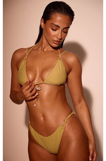 Olive Charm Trim Double Strap Triangle Bikini Top