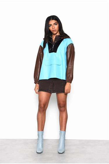 Blue Multi Pu Quarter Zip Up Jacket
