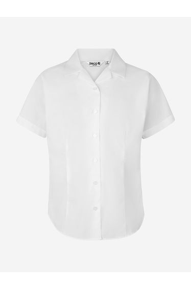 Zeco Girls School Fitted Short Sleeve Revere Collar Blouse in White