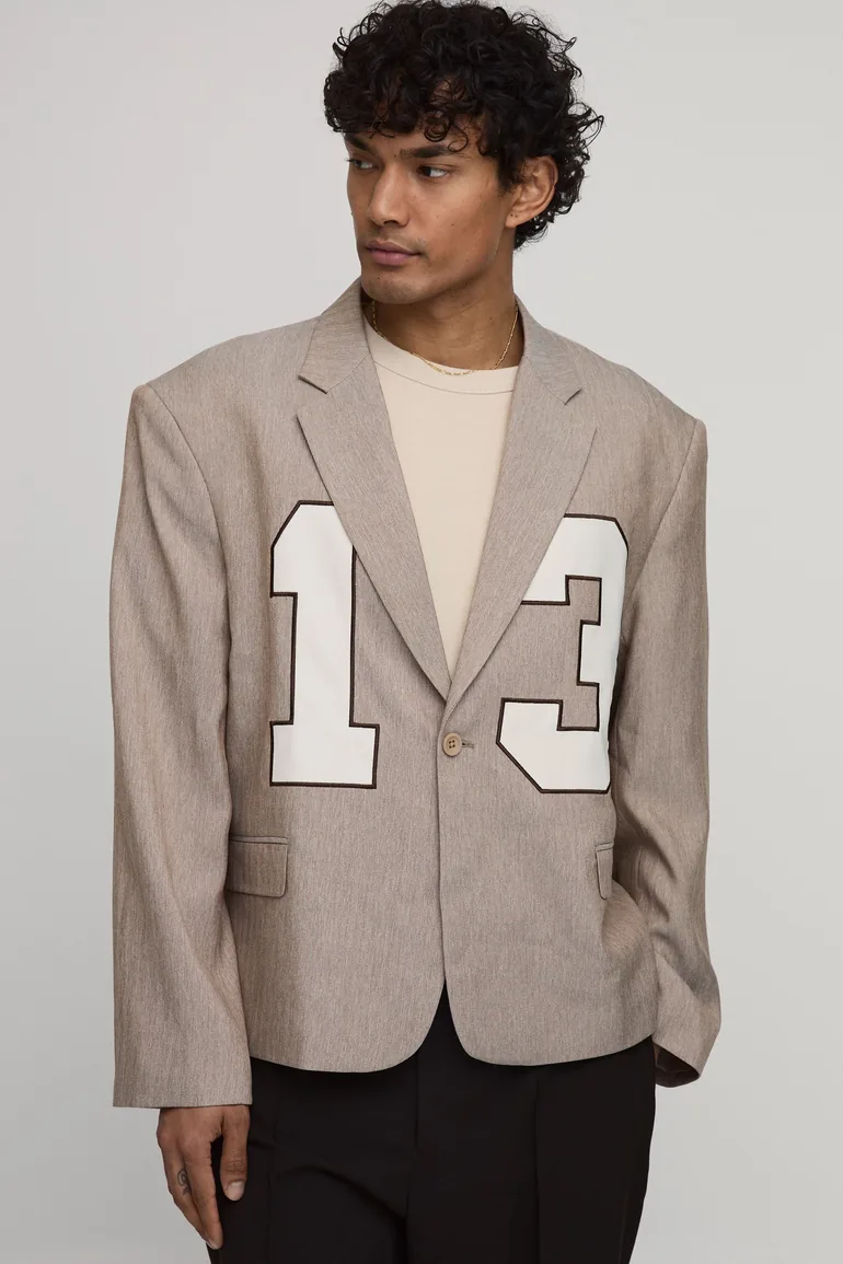 Herringbone Applique Oversized Blazer - taupe