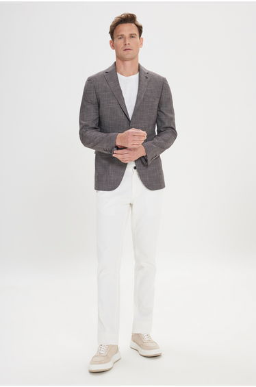 Black-burgundy slim fit narrow cut mono collar patterned blazer jacket