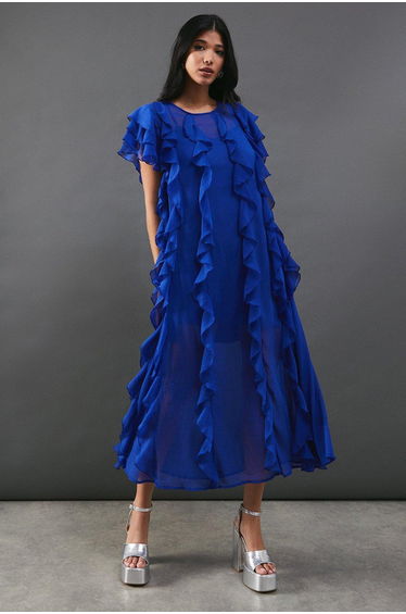 Chiffon Ruffle Tendril Sleeveless Midaxi Dress
