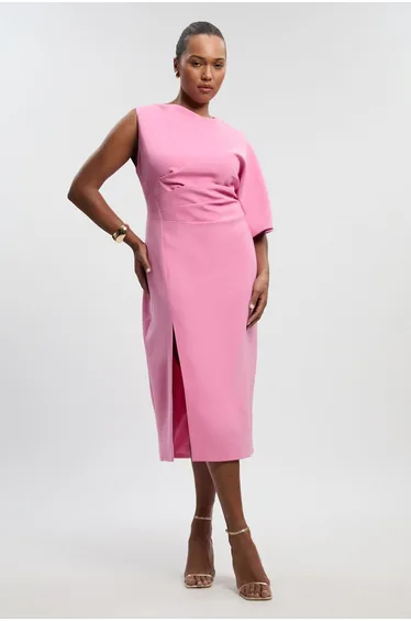 فستان ميدي ضيق بكتف واحد - للمقاسات الكبيرة