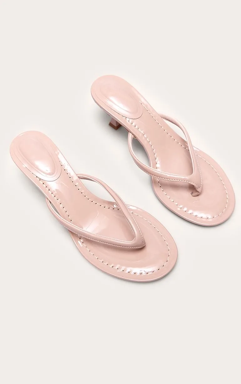 Nude Patent Toe Thong Mid Heeled Mules - 2