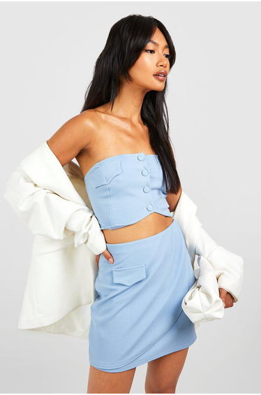 Jersey Crepe Bandeau & Wrap Mini Skirt - powder blue
