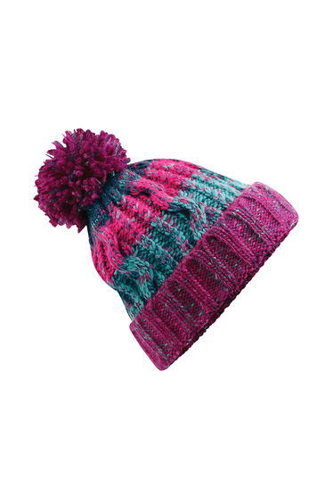 Beechfield Unisex Adults Corkscrew Knitted Pom Pom Beanie Hat - Winter Berries