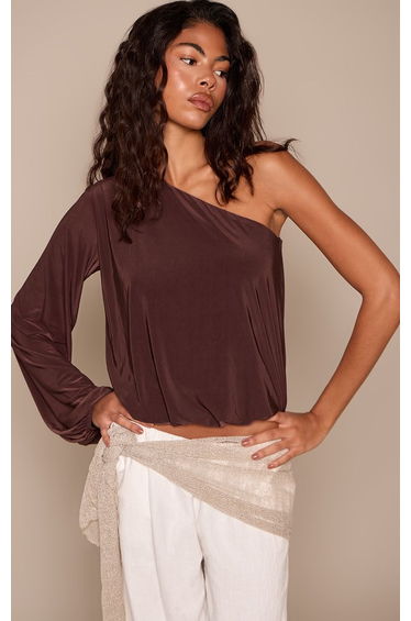 Chocolate Slinky One Shoulder Slouchy Top