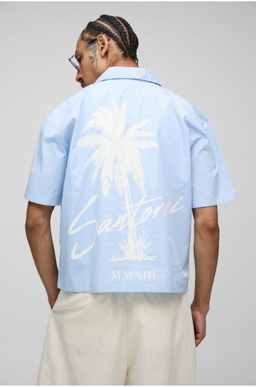 Oversized Boxy Palm Revere Shirt - blue