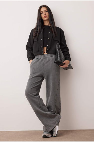 Anthracite washed wide leg knitted tracksuit bottom