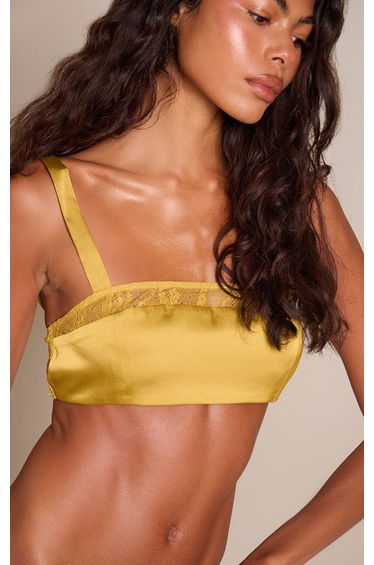 Olive Satin Lace Trim Bralette