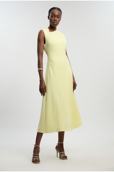 Soft Tailored High Neck Pleated Midi Dress