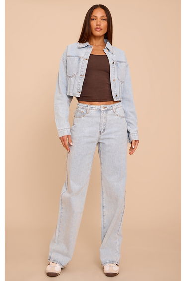 Tall Light Blue Balloon Sleeve Cropped Denim Jacket