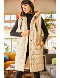 Women's Stone Hooded Inflatable Vest with Pockets