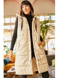 Women's Stone Hooded Inflatable Vest with Pockets - 4