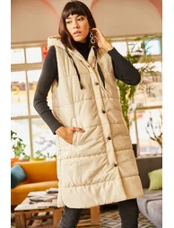 Women's Stone Hooded Inflatable Vest with Pockets - 2