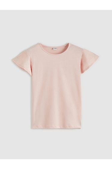 Crew Neck Frill Sleeve Girls' T-Shirt