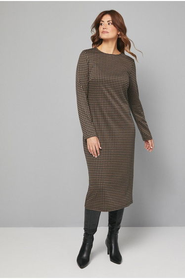 Dogtooth Jacquard Ponte Midi Dress