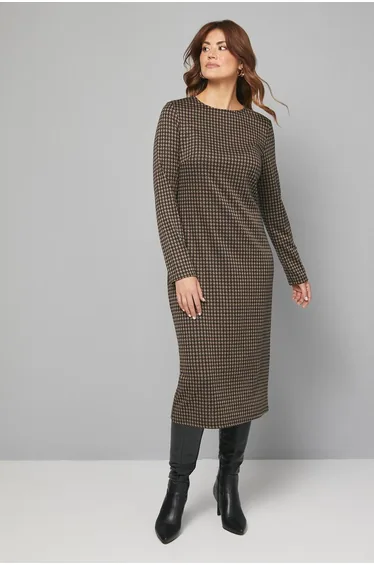 Dogtooth Jacquard Ponte Midi Dress