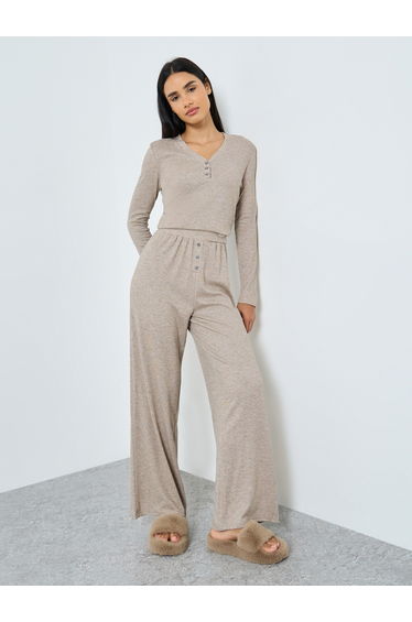 Supersoft Rib Placket Top and Placket Pyjama Set