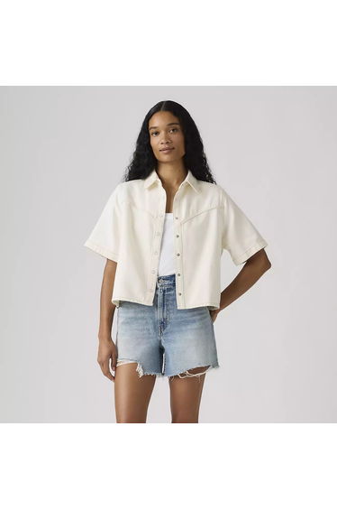 Short Sleeve Short Denim Blouse