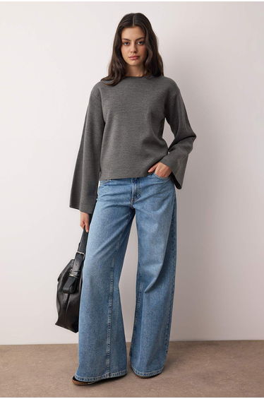 Anthracite more sustainable basic knitwear sweater