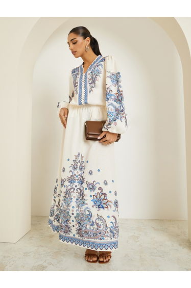Women Cream Printed A-Line Maxi Skirt