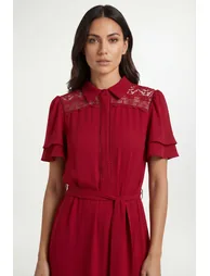 Petite Lace Insert Ruffle Sleeve Midi Dress - 3