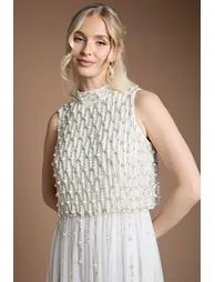 فستان زفاف جورجيت بطبقة مركبة مزين بالخرز و اللؤلؤ - 3