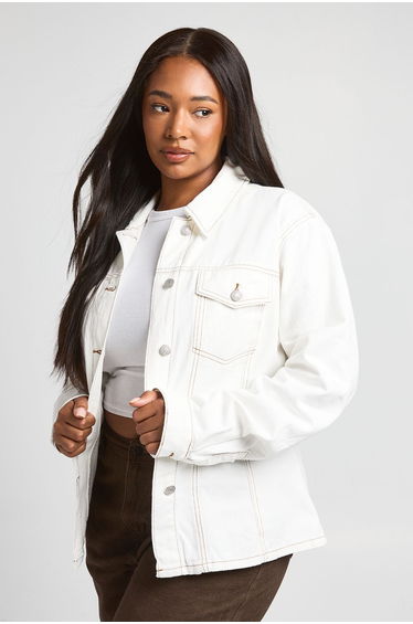 Plus Seam Detail Denim Jacket - ecru