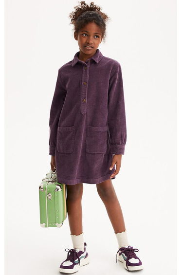 Corduroy Shift Dress with Long Sleeves