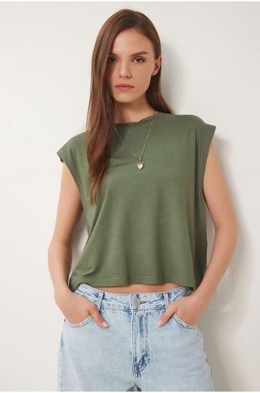 Women's Khaki Basic Knitted T-Shirt