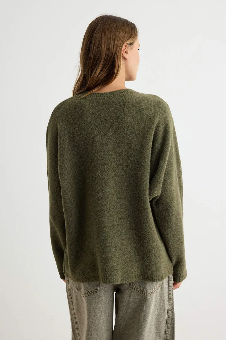 Khaki Soft Textured Sleeve Functional Special Quality Knitwear Sweater - 8