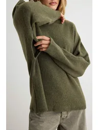 Khaki Soft Textured Sleeve Functional Special Quality Knitwear Sweater - 7