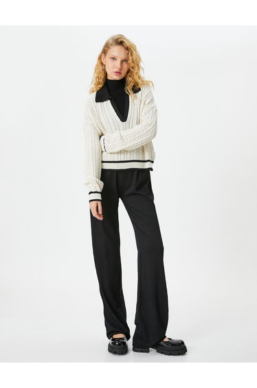 Trousers High-Rise Relax Fit Textured Standard Leg