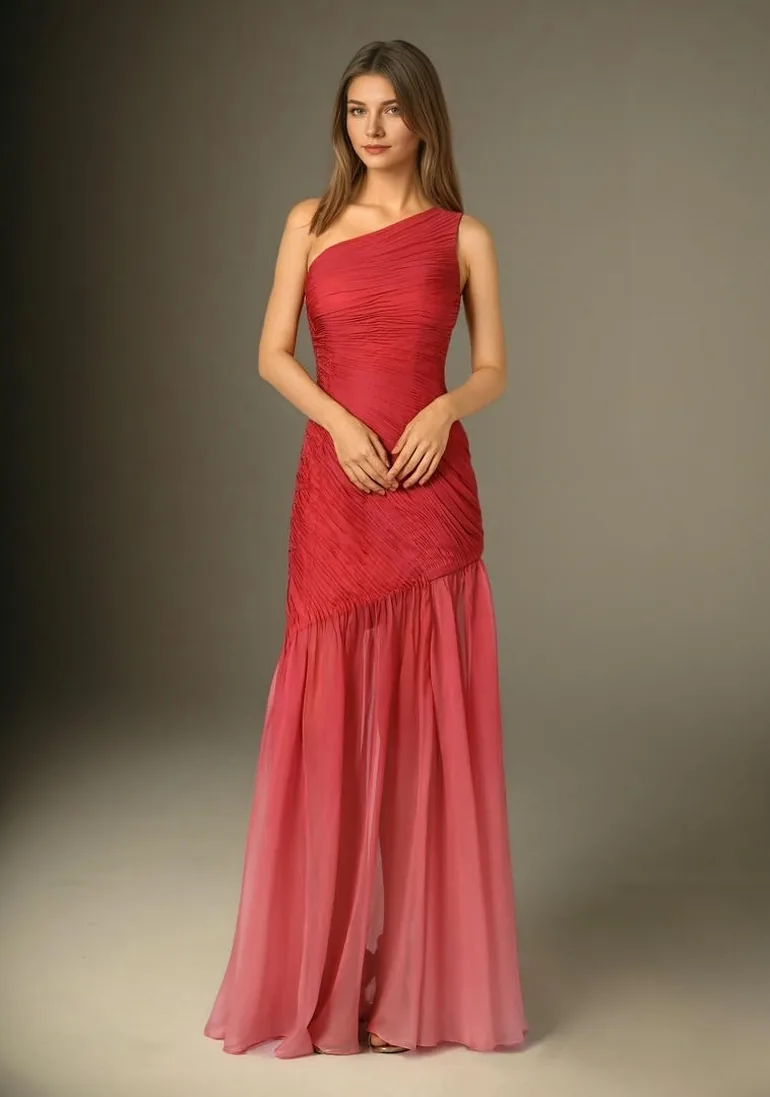 فستان فيفيد فلير شيفون أحمر بكتف واحد